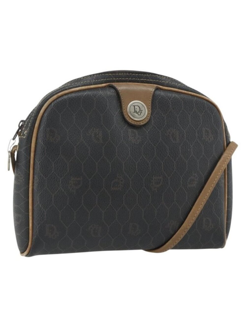 Authentic Christian Dior Honeycomb Canvas Shoulder Bag PVC Black Gold